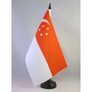 DRAPEAU DE TABLE SINGAPOUR 21x14cm - PETIT DRAPEAUX DE BUREAU SINGAPOURIEN 14 x 21 cm