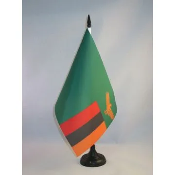 DRAPEAU DE TABLE ZAMBIE 21x14cm - PETIT DRAPEAUX DE BUREAU ZAMBIEN 14 x 21 cm