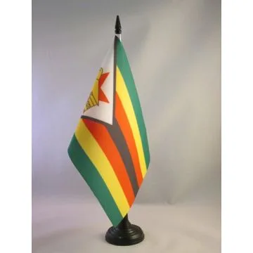 DRAPEAU DE TABLE ZIMBABWE 21x14cm - PETIT DRAPEAUX DE BUREAU ZIMBABWÉEN 14 x 21 cm