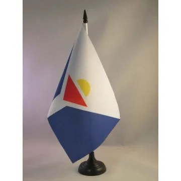 DRAPEAU DE TABLE SAINT-MARTIN 21x14cm - PETIT DRAPEAUX DE BUREAU DE L?ÎLE DE SAINT-MARTIN - FRANCE 14 x 21 cm