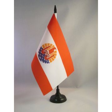 DRAPEAU DE TABLE POLYNÉSIE FRANÇAISE 21x14cm - PETIT DRAPEAUX DE BUREAU POLYNÉSIEN - FRANCE 14 x 21 cm