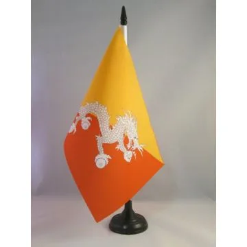 DRAPEAU DE TABLE BHOUTAN 21x14cm - PETIT DRAPEAUX DE BUREAU BHOUTANAIS 14 x 21 cm
