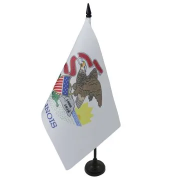 DRAPEAU DE TABLE ILLINOIS 21x14cm - PETIT DRAPEAUX DE BUREAU ETAT AMÉRICAIN - USA - ETATS-UNIS 14 x 21 cm