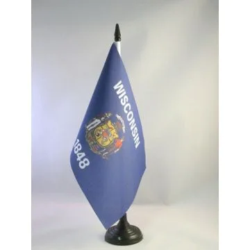DRAPEAU DE TABLE WISCONSIN 21x14cm - PETIT DRAPEAUX DE BUREAU ETAT AMÉRICAIN - USA - ETATS-UNIS 14 x 21 cm