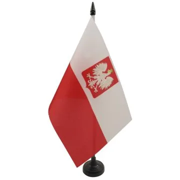 DRAPEAU DE TABLE POLOGNE AVEC AIGLE 21x14cm - PETIT DRAPEAUX DE BUREAU POLONAIS 14 x 21 cm