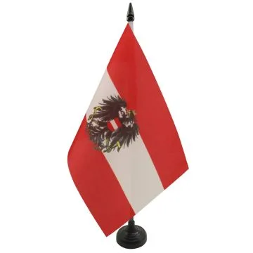 DRAPEAU DE TABLE AUTRICHE AVEC AIGLE 21x14cm - PETIT DRAPEAUX DE BUREAU AUTRICHIEN 14 x 21 cm