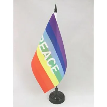 DRAPEAU DE TABLE ARC-EN-CIEL PEACE 21x14cm - PETIT DRAPEAUX DE BUREAU PAIX RAINBOW 14 x 21 cm