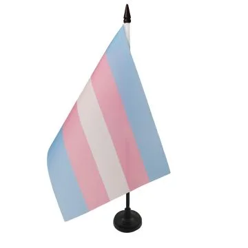 DRAPEAU DE TABLE ARC-EN-CIEL TRANSGENRE 21x14cm - PETIT DRAPEAUX DE BUREAU TRANGENDER - RAINBOW 14 x 21 cm