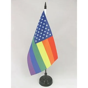 DRAPEAU DE TABLE ARC-EN-CIEL USA 21x14cm - PETIT DRAPEAUX DE BUREAU GAY AMÉRICAIN - RAINBOW 14 x 21 cm