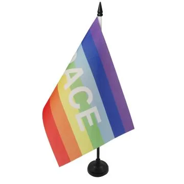 DRAPEAU DE TABLE PAIX 21x14cm - PETIT DRAPEAUX DE BUREAU ARC-EN-CIEL - PEACE RAINBOW 14 x 21 cm