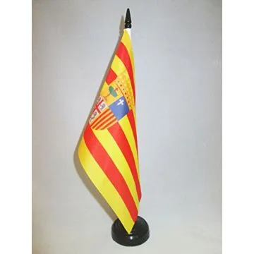 DRAPEAU DE TABLE ARAGON 21x14cm - PETIT DRAPEAUX DE BUREAU ARAGONAIS - ARAGON - ESPAGNE 14 x 21 cm
