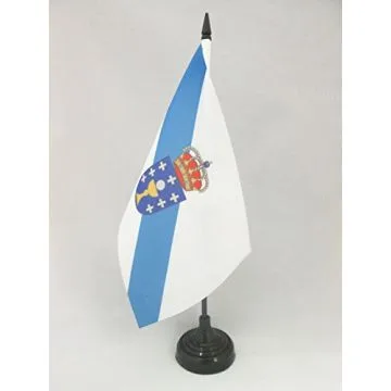 DRAPEAU DE TABLE GALICE 21x14cm - PETIT DRAPEAUX DE BUREAU DE GALICIA - ESPAGNE 14 x 21 cm