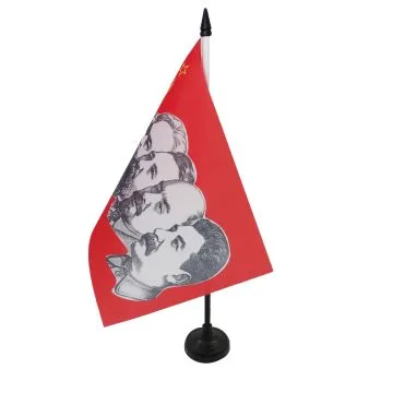 DRAPEAU DE TABLE URSS 4 PERSONNAGES 21x14cm - PETIT DRAPEAUX DE BUREAU COMMUNISTE - RUSSIE 14 x 21 cm