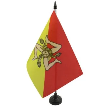 DRAPEAU DE TABLE SICILE 21x14cm - PETIT DRAPEAUX DE BUREAU SICILIEN - ITALIE 14 x 21 cm