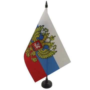 DRAPEAU DE TABLE RUSSIE AVEC AIGLE 21x14cm - PETIT DRAPEAUX DE BUREAU RUSSE 14 x 21 cm