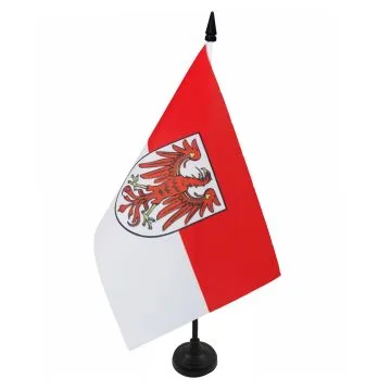 DRAPEAU DE TABLE BRANDEBOURG 21x14cm - PETIT DRAPEAUX DE BUREAU BRANDENBURG - LAND ALLEMAGNE 14 x 21 cm