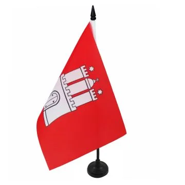 DRAPEAU DE TABLE HAMBOURG 21x14cm - PETIT DRAPEAUX DE BUREAU HAMBURG - LAND ALLEMAGNE 14 x 21 cm