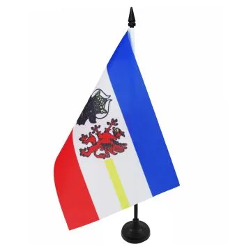 DRAPEAU DE TABLE MECKLEMBOURG-POMÉRANIE-OCCIDENTALE 21x14cm - PETIT DRAPEAUX DE BUREAU MECKLENBURG-VORPOMMERN - LAND ALLEMAGNE 14 x 21 cm