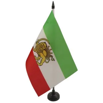 DRAPEAU DE TABLE IRAN ANCIENNE PERSE 21x14cm - PETIT DRAPEAUX DE BUREAU IRANIEN 14 x 21 cm