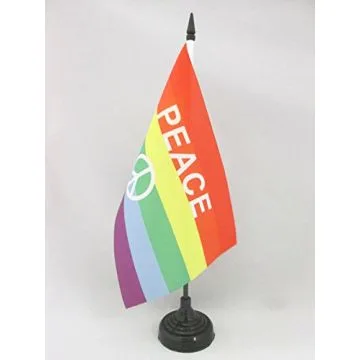 DRAPEAU DE TABLE ARC-EN-CIEL SYMBOLE PAIX 21x14cm - PETIT DRAPEAUX DE BUREAU GAY - RAINBOW - ARC EN CIEL 14 x 21 cm