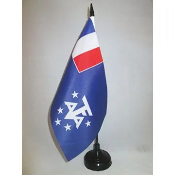 DRAPEAU DE TABLE TERRES AUSTRALES ET ANTARCTIQUES FRANÇAISE 21x14cm - PETIT DRAPEAUX DE BUREAU FRANÇAIS - FRANCE 14 x 21 cm