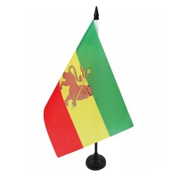 DRAPEAU DE TABLE ETHIOPIE AVEC LION 21x14cm - PETIT DRAPEAUX DE BUREAU ÉTHIOPIEN 14 x 21 cm