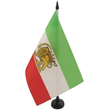 DRAPEAU DE TABLE IRAN ANCIEN 21x14cm - PETIT DRAPEAUX DE BUREAU IRANIEN 14 x 21 cm