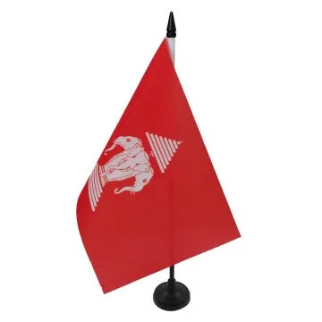DRAPEAU DE TABLE LAOS ANCIEN 21x14cm - PETIT DRAPEAUX DE BUREAU LAOSIEN 14 x 21 cm