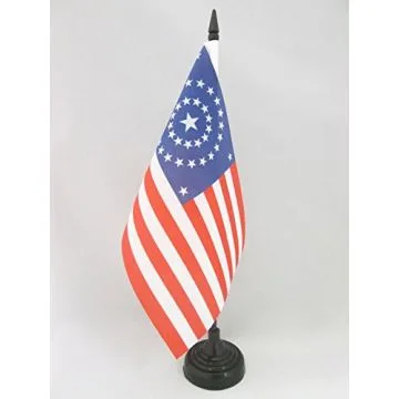 DRAPEAU DE TABLE USA ÉTOILES EN ROND 21x14cm - PETIT DRAPEAUX DE BUREAU AMÉRICAIN - ETATS-UNIS 14 x 21 cm