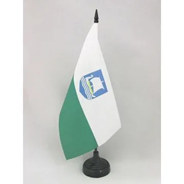 DRAPEAU DE TABLE SAAREMAA 21x14cm - PETIT DRAPEAUX DE BUREAU ESTONIEN - ESTONIE 14 x 21 cm