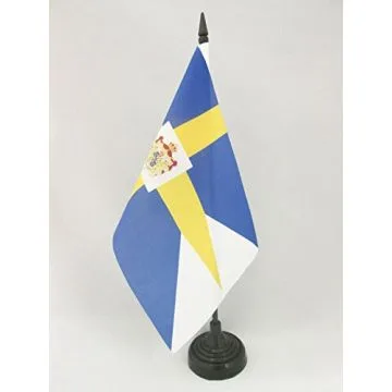 DRAPEAU DE TABLE ROYAL SUÈDE 21x14cm - PETIT DRAPEAUX DE BUREAU SUÉDOIS 14 x 21 cm