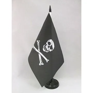 DRAPEAU DE TABLE PIRATE TÊTE DE MORT 21x14cm - PETIT DRAPEAUX DE BUREAU CORSAIRE 14 x 21 cm