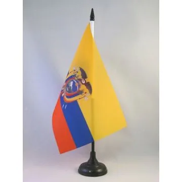 DRAPEAU DE TABLE EQUATEUR 21x14cm - PETIT DRAPEAUX DE BUREAU ÉQUATORIEN 14 x 21 cm
