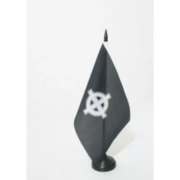 DRAPEAU DE TABLE CROIX CELTIQUE NOIRE 21x14cm - PETIT DRAPEAUX DE BUREAU CROIX NIMBÍ?E - CHRISTIANNISME 14 x 21 cm