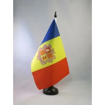 DRAPEAU DE TABLE ANDORRE 21x14cm - PETIT DRAPEAUX DE BUREAU ANDORRAN 14 x 21 cm