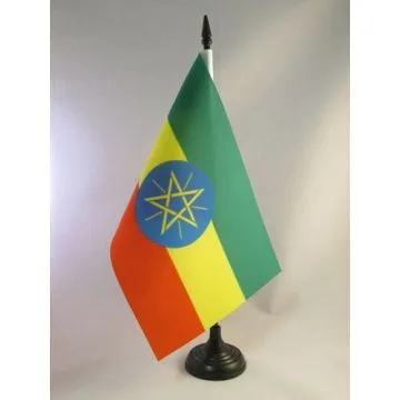 DRAPEAU DE TABLE ETHIOPIE 21x14cm - PETIT DRAPEAUX DE BUREAU ETHIOPIEN 14 x 21 cm