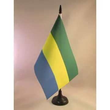 DRAPEAU DE TABLE GABON 21x14cm - PETIT DRAPEAUX DE BUREAU GABONAIS 14 x 21 cm