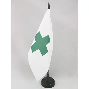 DRAPEAU DE TABLE CROIX VERTE INTERNATIONALE 21x14cm - PETIT DRAPEAUX DE BUREAU ENVIRONNEMENTAL 14 x 21 cm