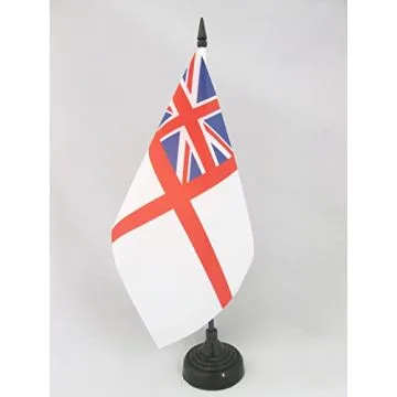 DRAPEAU DE TABLE MARINE MILITAIRE BRITANNIQUE 21x14cm - PETIT DRAPEAUX DE BUREAU ROYAL NAVY WHITE ENSIGN - PAVILLON SAINT GEORGES 14 x 21 cm