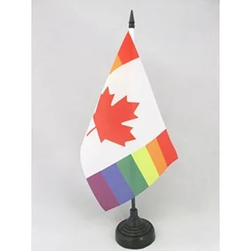 DRAPEAU DE TABLE CANADA ARC-EN-CIEL 21x14cm - PETIT DRAPEAUX DE BUREAU CANADIEN GAY 14 x 21 cm