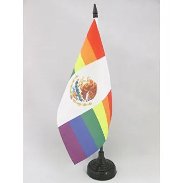 DRAPEAU DE TABLE MEXIQUE ARC-EN-CIEL 21x14cm - PETIT DRAPEAUX DE BUREAU MEXICAIN GAY 14 x 21 cm
