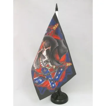 DRAPEAU DE TABLE TÊTE DE MORT COWBOY SUDISTE 21x14cm - PETIT DRAPEAUX DE BUREAU PIRATE 14 x 21 cm