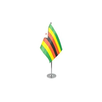 DRAPEAU DE TABLE prestige ZIMBABWE 22x15cm en SATIN - GRAND DRAPEAUX DE BUREAU ZIMBABWÉEN 15 x 22 cm