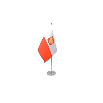 DRAPEAU DE TABLE prestige POLOGNE AVEC AIGLE 22x15cm en SATIN - GRAND DRAPEAUX DE BUREAU POLONAIS 15 x 22 cm