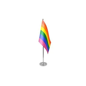 DRAPEAU DE TABLE prestige ARC-EN-CIEL 22x15cm en SATIN - GRAND DRAPEAUX DE BUREAU GAY - RAINBOW FLAG 15 x 22 cm