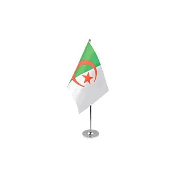 DRAPEAU DE TABLE prestige ALGÉRIE 22x15cm en SATIN - GRAND DRAPEAUX DE BUREAU ALGÉRIEN 15 x 22 cm