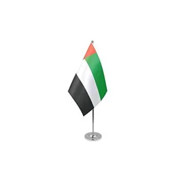 DRAPEAU DE TABLE prestige EMIRATS ARABES UNIS 22x15cm en SATIN - GRAND DRAPEAUX DE BUREAU ÉMIRATI 15 x 22 cm