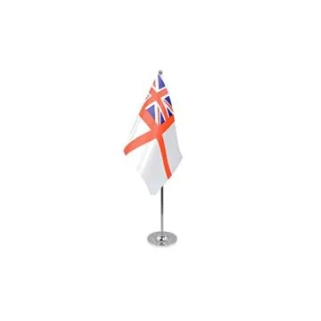 DRAPEAU DE TABLE prestige MARINE MILITAIRE BRITANNIQUE 22x15cm en SATIN - GRAND DRAPEAUX DE BUREAU ROYAL NAVY WHITE ENSIGN - PAVILLON SAINT GEORGES 15 x 22 cm