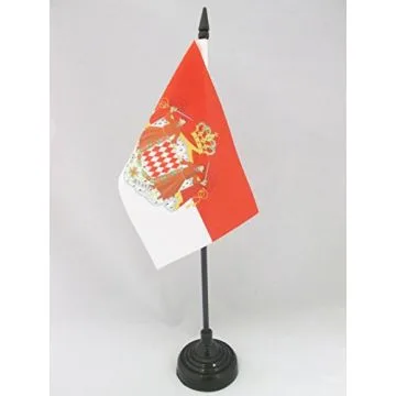 DRAPEAU DE TABLE MONACO AVEC ARMES 15x10cm - PETIT DRAPEAUX DE BUREAU MONÉGASQUE ARMOIRIES - ECUSSON 10 x 15 cm