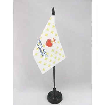 DRAPEAU DE TABLE FLEUR DE LYS OR ESF 15x10cm - PETIT DRAPEAUX DE BUREAU ROYALISTE ESPOIR ET SALUT DE LA FRANCE 10 x 15 cm